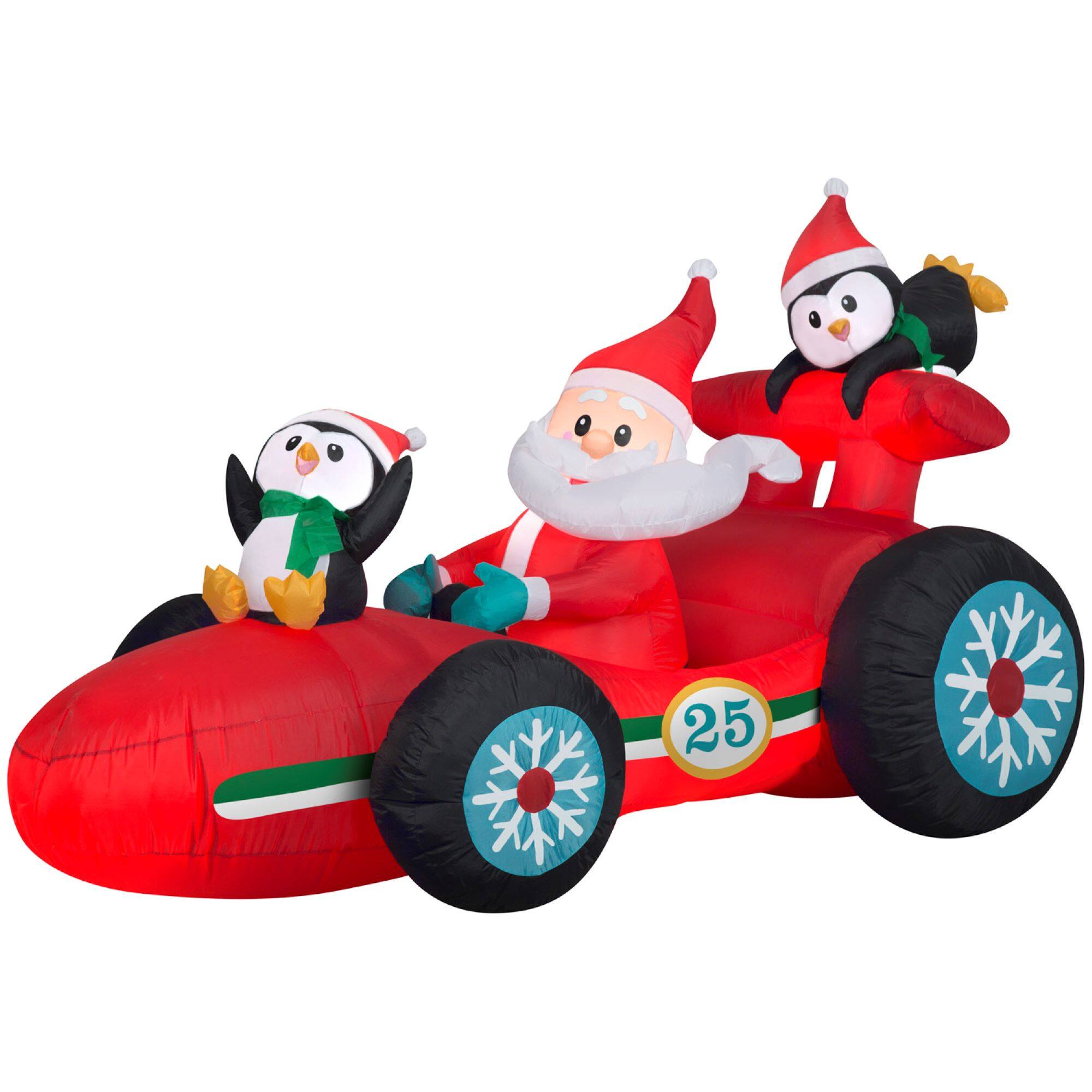 7.5ft. Airblown® Inflatable Santa in Racecar with Penguins